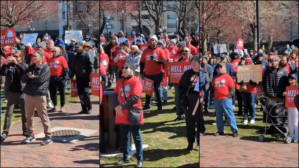Boston Joins Massachusetts USPS Protests Over Trump Admin Threats: ‘Hell No To Privitization!’ Boston protestors rally for USPS