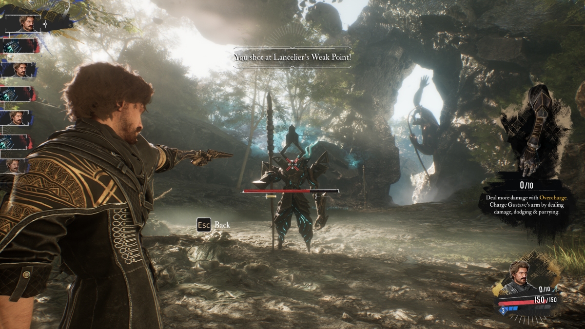 The main pistol aims his pistol at an enemy and prepares to shoot its weakpoint in Clair Obscur: Expedition 33