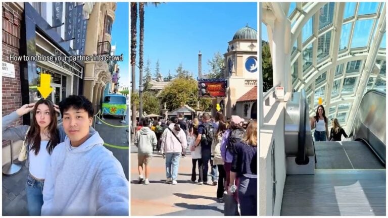cute couple figure out genius way to not get lost in Universal Studios Hollywood