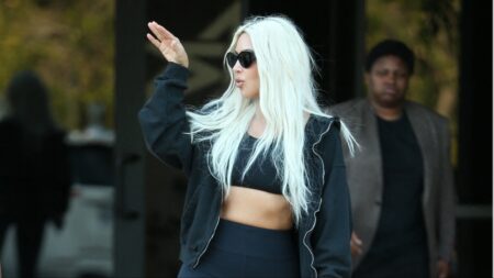 Kim Kardashian leaving her son's basketball game