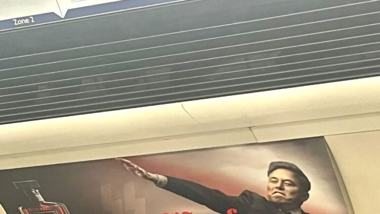 Hilarious London Underground Ad Trolls Elon Musk Nazi Salute as a ‘Form of Protest’: ‘We Know It Bothers Him!’ Elon Musk poster spotted on the London Underground