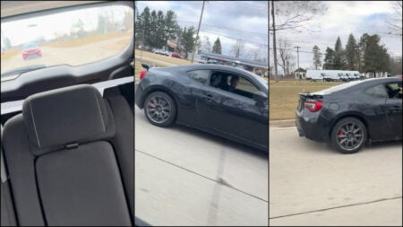 Two Nazis follow and harass someone while performing Nazi salutes after a Tesla protest