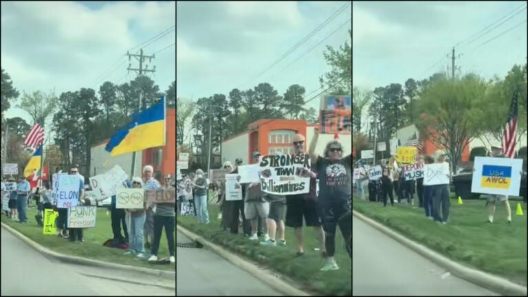 North Carolina protestors line the streets of Raleigh in objection to Donald Trump and Elon Musk