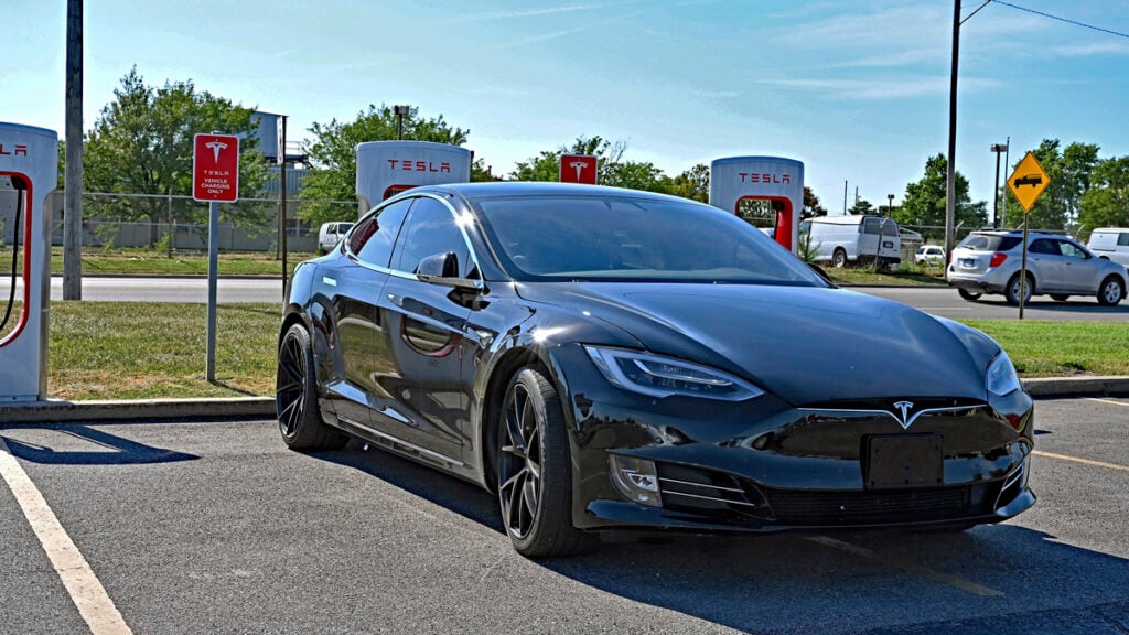 Tesla Model S At Supercharger Station