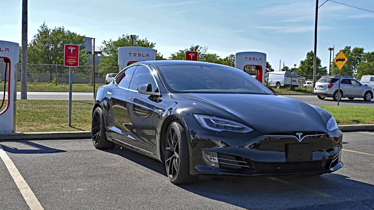 Tesla Model S At Supercharger Station