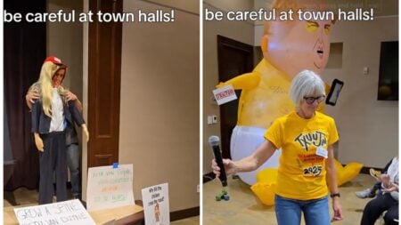 Boomers Protest Texas Town Hall With Blonde-haired Mannequin of Rep & Blow-up Baby Trump Doll: 'Room Full of White Guilt'