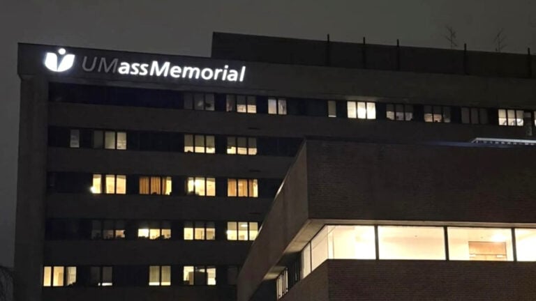 UMass Memorial Sign Sends Cheeky Message To Worcester Residents: ‘Proctology Just Moved Into That Building’ A night time shot of the UMassMemorial sign in Worcester with the first two lights out