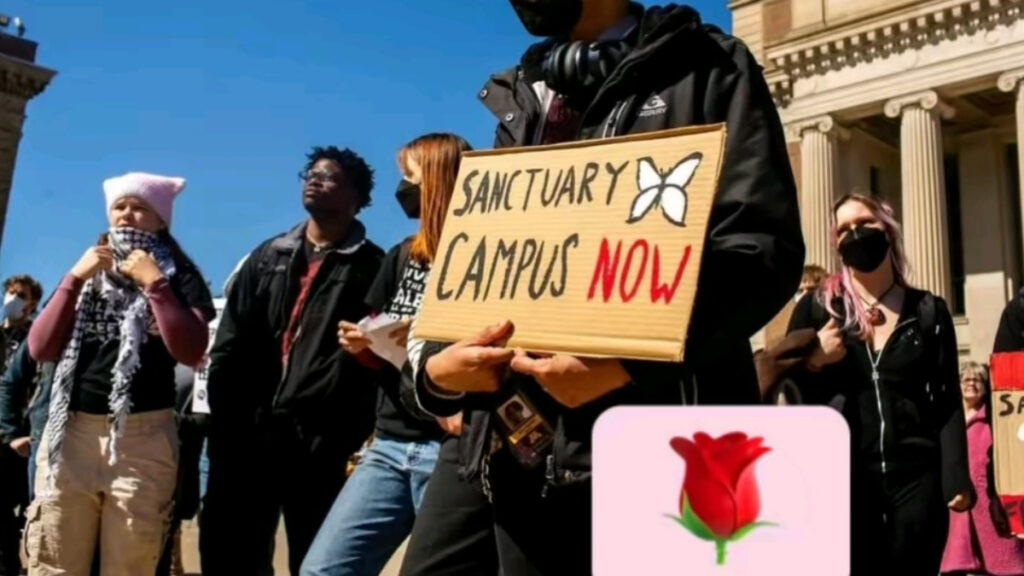 YDSA protestors at UMN hold a sign saying "Sanctuary Campus Now"