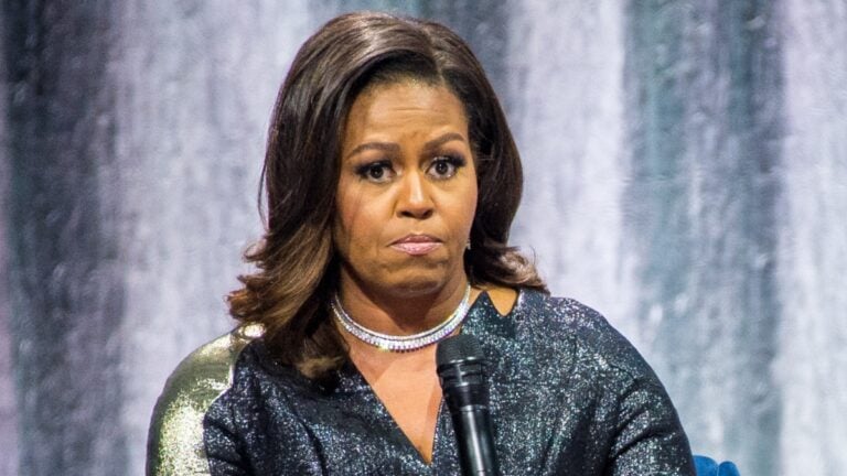 Michelle Obama Says She’s Ready To Talk About ‘Gray Areas of Marriage’ On New Podcast Amid Barack Divorce Firestorm Michelle Obama at an event sans Barack Obama.