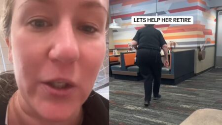 A picture of a Pittsburgh woman asking for donations.