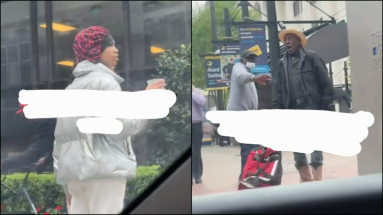 A young woman and older man clash with tacos and luggage during a Dallas altercation