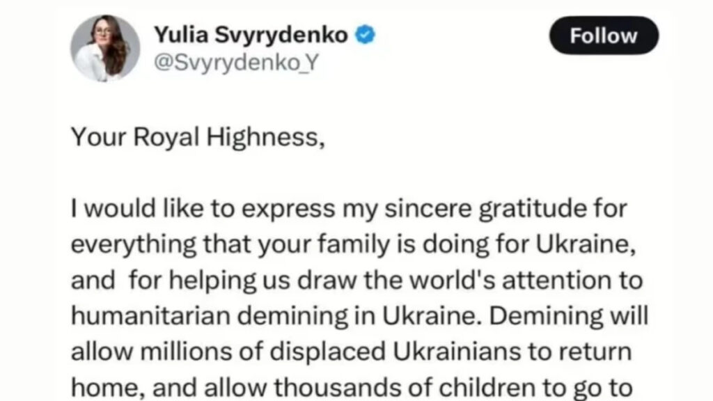 Excerpt from Meghan Markle's reposted screenshot of Ukraine's appreciation not to Harry on her Instagram stories.