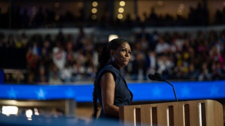 Michelle Obama Admits Skipping Trump’s Inauguration Was ‘Hard’ but ‘Right Thing for Me’ Michelle Obama delivers remarks at the 2024 Democratic National Convention in Chicago, Illinois, USA,