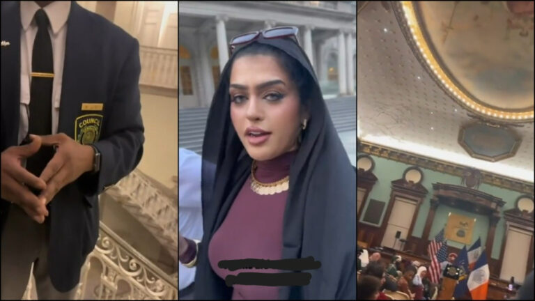 Woman Ejected from Eid Event at NYC City Hall for Questioning Council Member: ‘You’re Trying to Silence a Muslim Woman’ A protestor is ejected from an NYC city hall Eid event for questioning a council member