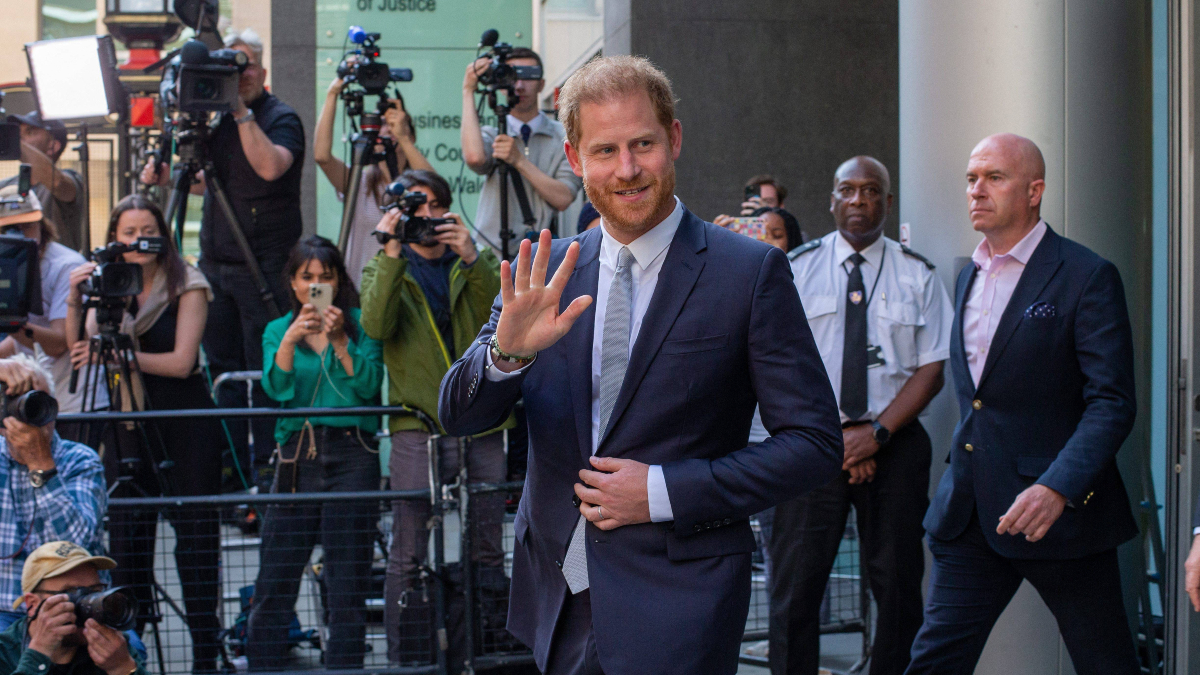Prince Harry outside the courtroom after giving evidence in MGN phone-hacking case, 2023.
