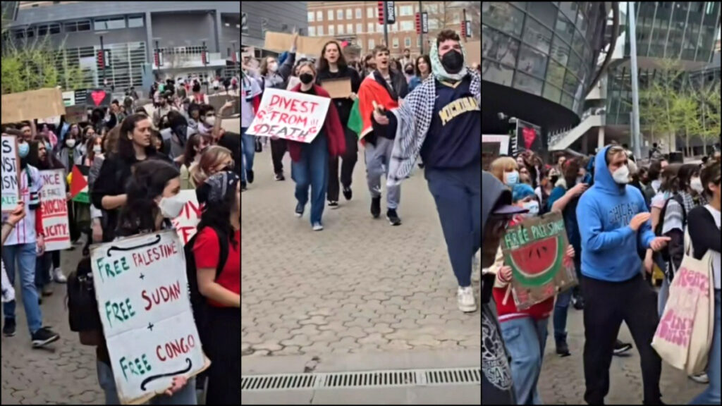 University of Cincinnati Students Stage Walk-Out Protest and Demand Divestment: ‘Raised by Great Parents’ Protestors gather at the University of Cincinnati in Ohio to demand disclosure and divestment