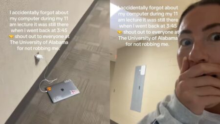 A picture of Alabama woman and her laptop.