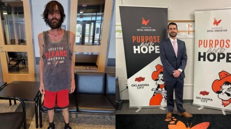 Drug Addict Starts a New Life in Oklahoma City: ‘So Glad He Made It Out of Texas’ A picture of drug addict before and after.