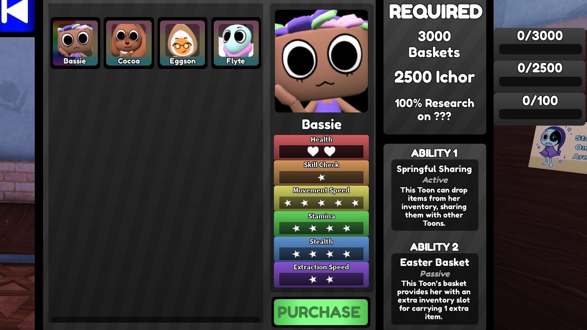 bassie, a playable toon character from the easter event in roblox dandy's world