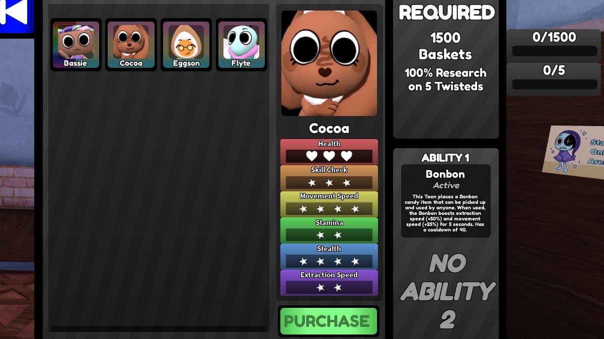 cocoa, a playable toon character from the easter event in roblox dandy's world