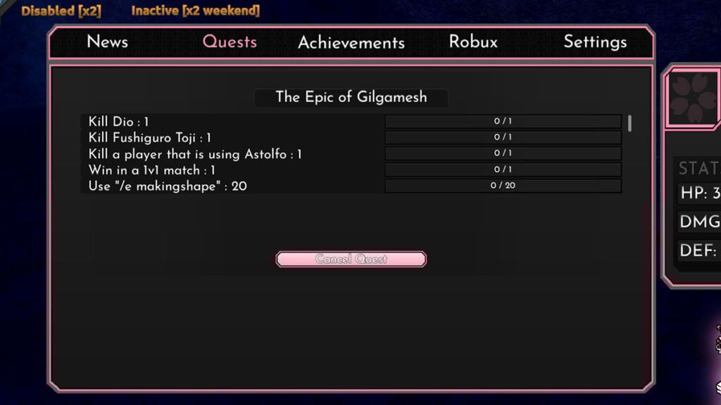 'The Epic of Gilgamesh' Spec Quest in Roblox Sakura Stand