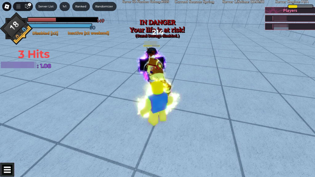 1v1 match in Roblox Sakura Stand