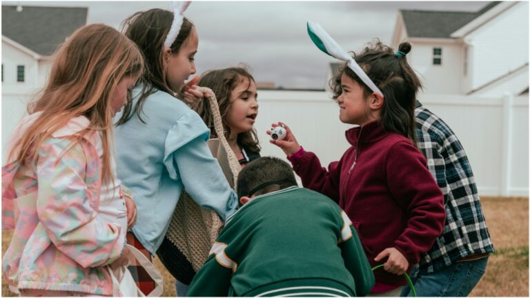 Kids during Easter egg hunt