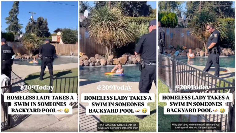 Homeless California woman takes a swim in someone's pool