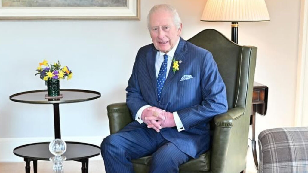 King Charles welcomes guest at Hillsborough Castle.