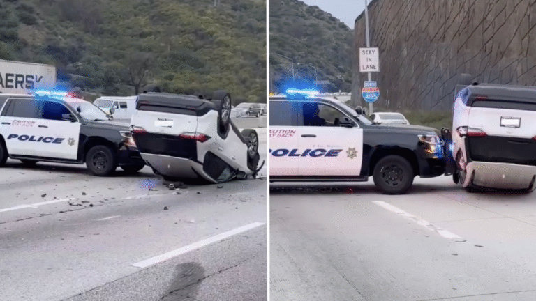 LA Cop Rams Overturned Car Across Road To Keep 405 Highway Traffic Flowing: ‘Finally, Someone Who Isn’t Afraid To Use Technology as It Is Designed’ LA Cop Rams Crashed Car Across Road To Keep Highway Traffic Flowing