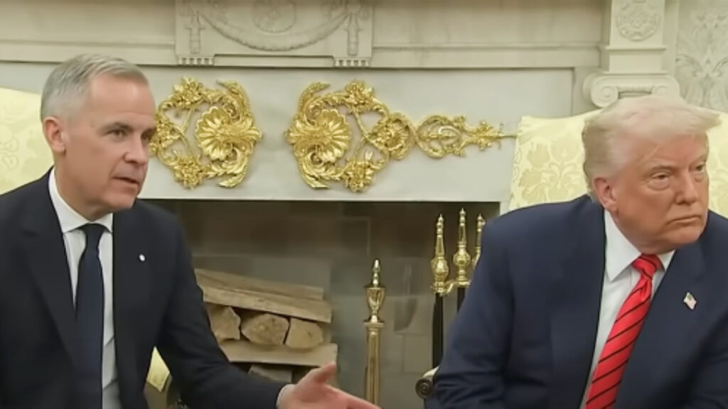 Donald Trump and Mark Carney discuss at the White House Oval Office in Washington.