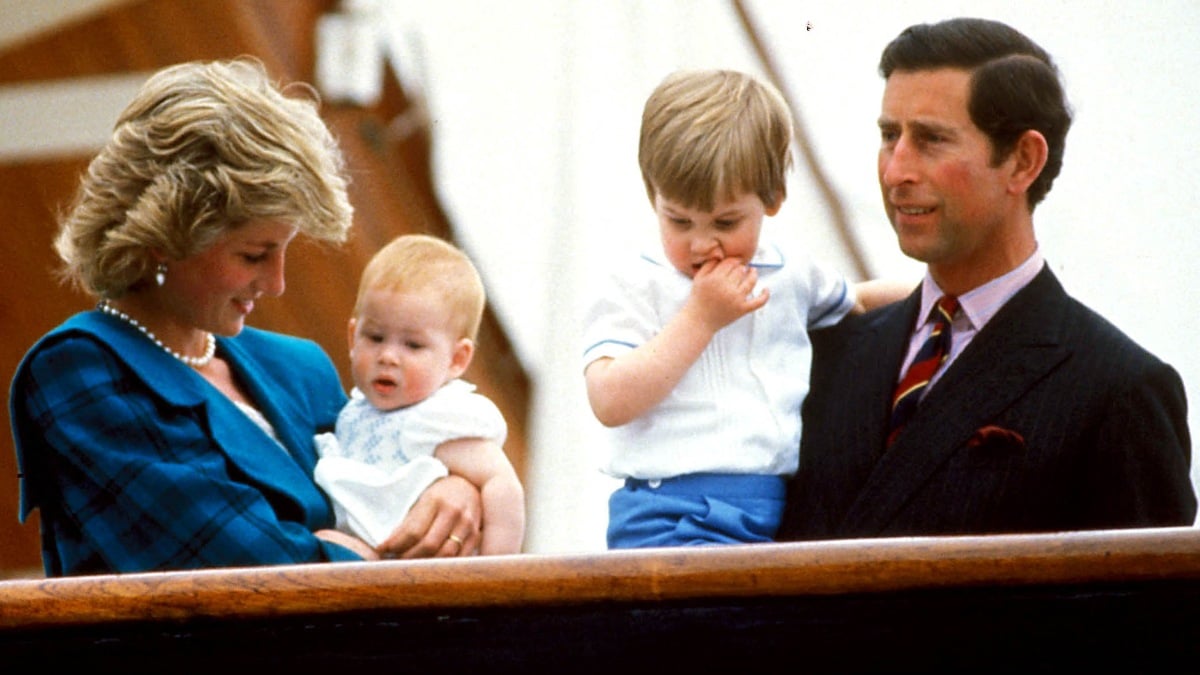 British royals Princess Diana and younger Prince Charles with their sons Prince Harry and Prince William.