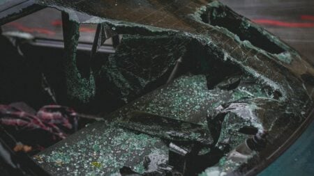 A picture of a smashed car in relation to the Pennsylvania man.