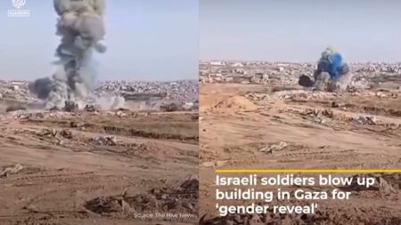 Israeli Soldiers Destroy Building In Gaza for a Gender Reveal: ‘Vile’ A picture taken by Israeli soldiers.