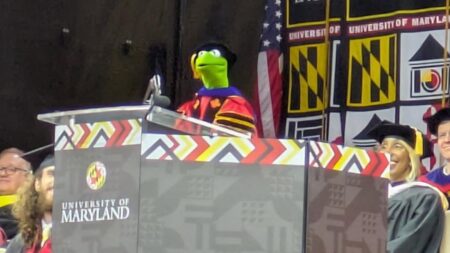 Kermit Attends Maryland Graduation, Tells Students ‘Life is Better When We Leap Together’ Rather Than ‘Jumping Over Someone’ Kermit the Frog in Maryland graduation