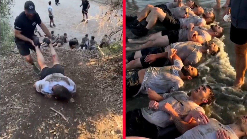 Alpha Male Boot Camp in California Involves Standing Being Dragged Down a Hill: ‘The Ones That Don’t Deserve to Be Here Are No Longer Here’ men enduring abuse at an alpha male boot camp in california