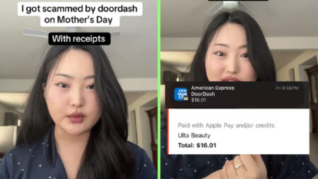 California Woman Feels Scammed by DoorDash on Mother’s Day, “I Came With Receipts” tiktok user cowsmad, expressing her experience using doordash in california