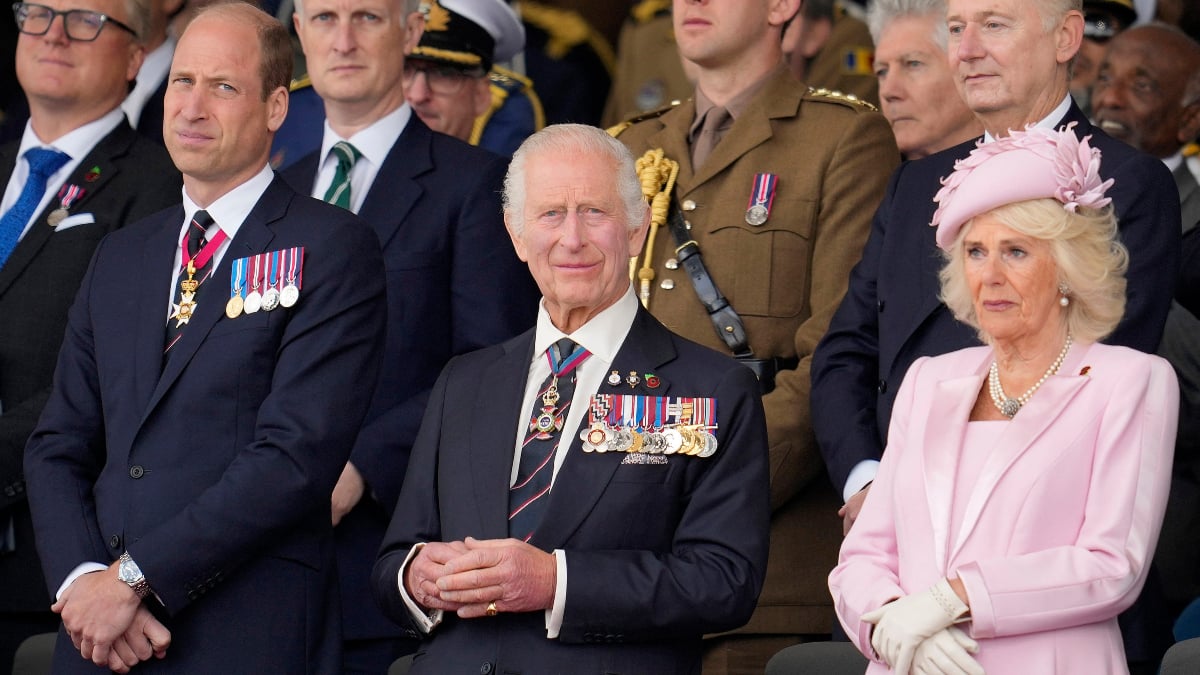 Photo of Prince William, King Charles and Queen Camilla.