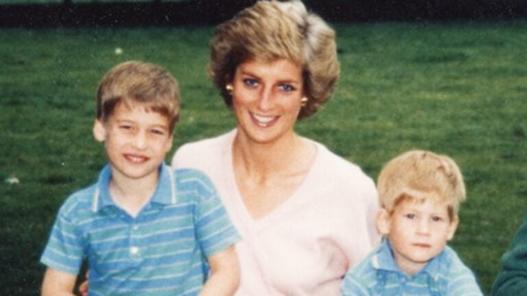 Princess Diana posing with sons Prince Harry and Prince William as kids.