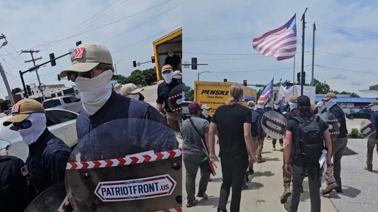 Masked Neo-Fascist Nazis Bolt Back Into Their Truck After Missouri Protesters Push Back: ‘Scared Little Bullies’ A picture of the Missouri neo-fascist Nazis.