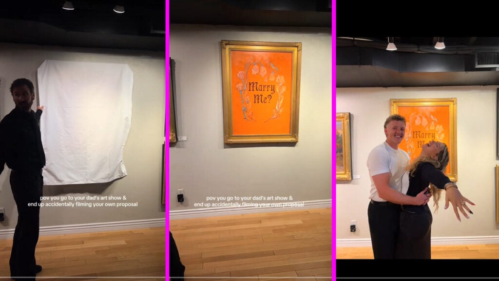 Utah Woman Left Shocked by Jake Songer’s Art Show Reveal, ‘Stop, Imagine That Hung Up in Your Home’ a utah father reveals an art piece for his daughter, revealing its a marry me proposal by her boyfriend