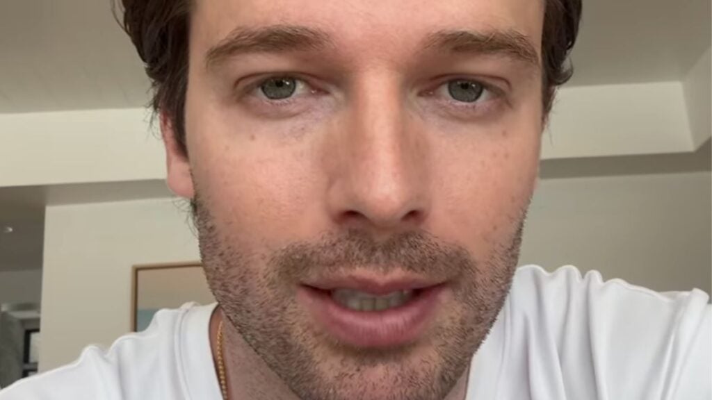 Patrick Schwarzenegger talking to the camera