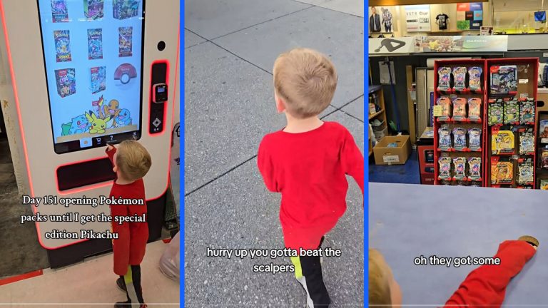 Washington Dad Encourages Son to Beat Scalpers After Pokémon Cards, ‘These Scalpers Got Kids Pokemon Hunting IRL’ washington dad records his son, leo.lucky.cards, trying to beat scalpers after pokemon cards