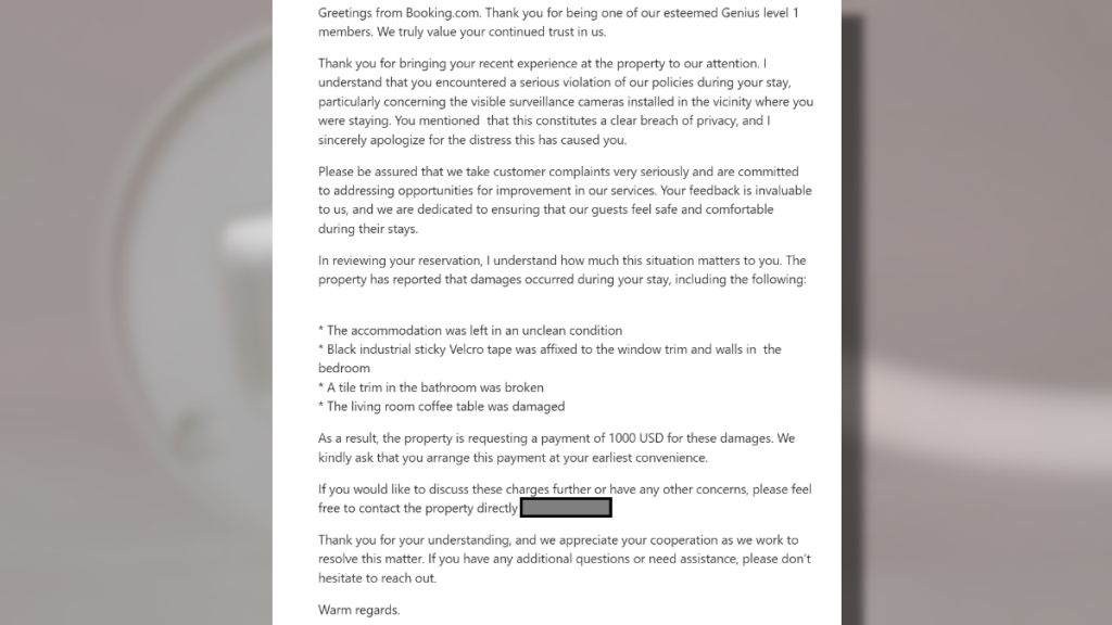 ‘Scam’ Florida Booking.com Host Email