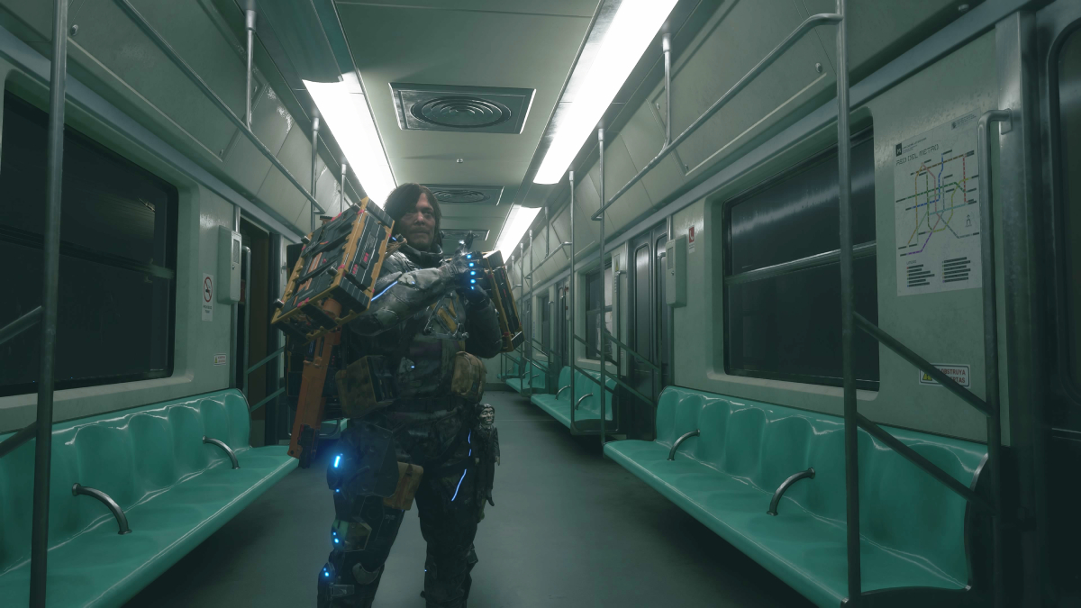 Sam inside a subway car