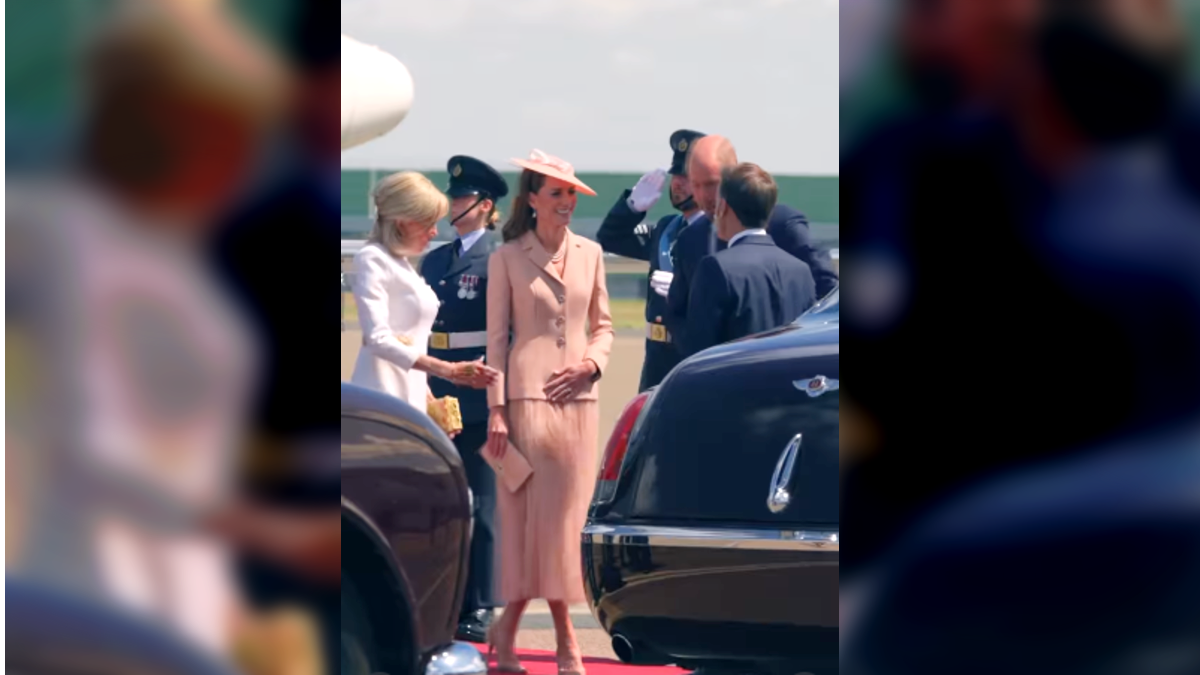 Kate Middleton welcomes President of France Emmanuel Macron and wife Brigitte Macron alongside her husband Prince William on Tuesday,  July 8, 2025.