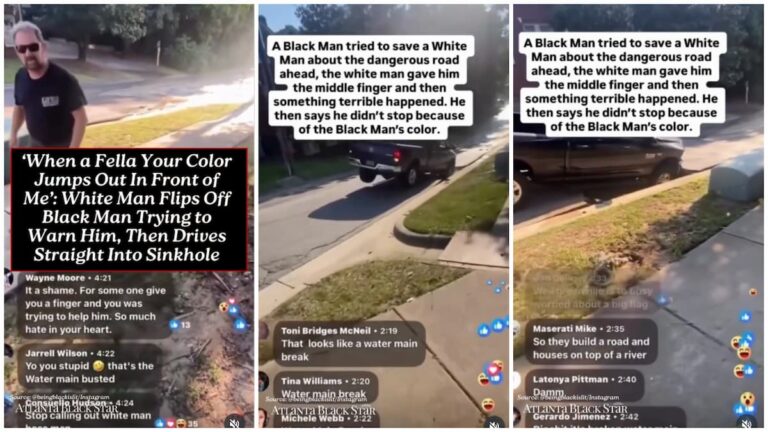 North Carolina Black Man Warns White Driver of Sinkhole in the Road, But He Just Flips Him Off & Drives Straight into It