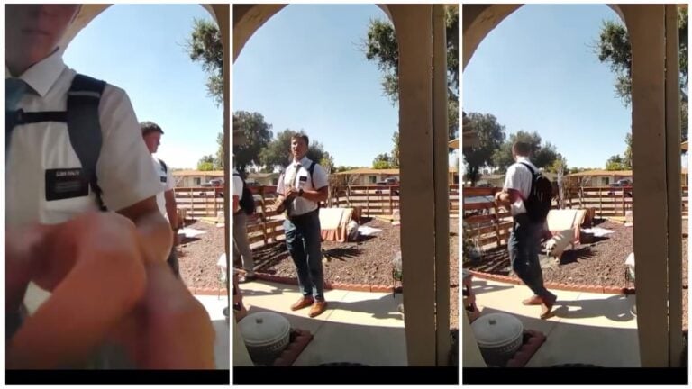 Texas Woman Warns Two Mormons About Her Deaf Dog But It Sneaks Up & Attacks Them in Viral Video