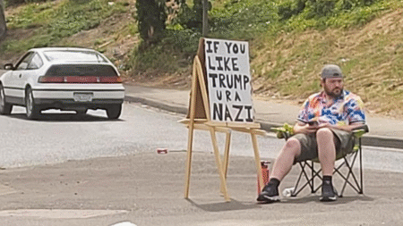 Washington Man Sits on Road All Day ‘Doing What He Loves,’ Calling Trump Supporters ‘Nazis’