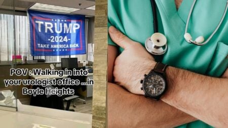 Los Angeles Doctor Under Fire After Office Displays Pro-Trump Flag: ‘It’s Cult Behavior’ A picture of a doctor and the Los Angeles doctor's office.